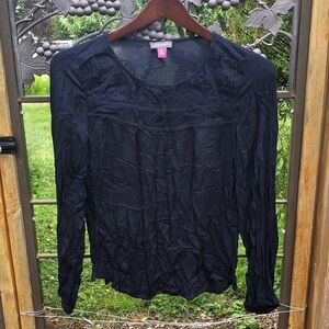 Vince Camuto sapphire sheer navy rayon long sleeve shirt size XXS